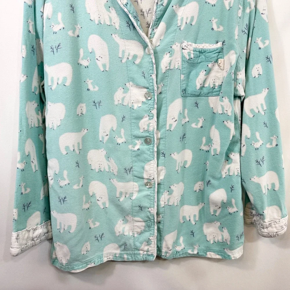Munki‎ Munki Large Pajama Set Flannel Polar Bear Blue Womens Novelty Holiday 528